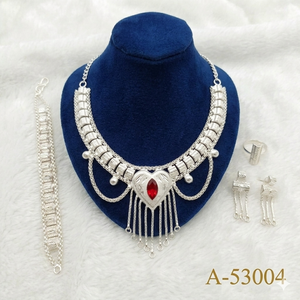 Gold Plated Zinc Alloy Bridal Jewelry Set Snake Chain Necklace Earrings Ring Bracelet 18 Inches Traditional Wedding Design - Product Image 1