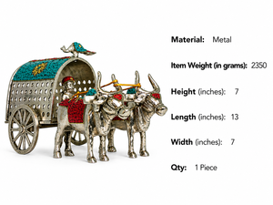 Sculpture décorative de chariot de bœuf en argent poli, artisanat en pierre fait main, pièce maîtresse pour l'ameublement de luxe - Product Image 6
