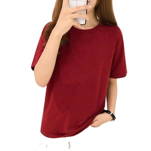 เสื้อยืดคอกลมผ้าคอตตอน100% สไตล์วินเทจสำหรับผู้หญิงเสื้อยืดไม่มีลายเรียบธรรมชาติ50สีสต็อกแบบลำลอง - Product Image 6