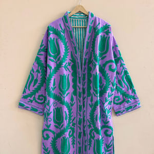 Chaqueta Larga Bordada de Algodón Suzani, Estilo Boho - Product Image 1