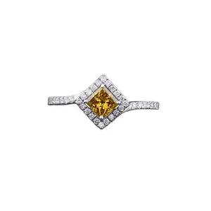 18K Gouden Ring 0.93ct Aangepaste Gele Prinses Gesneden Lab Gegroeide Diamanten Sieraden Halo Verloving Solitaire Diamanten Ring Bruiloft
