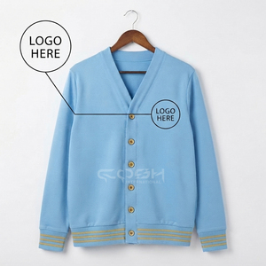 เสื้อคาร์ดิแกนไหมพรมสีฟ้าอ่อน คอวี ติดกระดุมหน้า แขนยาว สไตล์ลำลอง สำหรับกลุ่มพี่น้องนักศึกษา  พร้อมปักโลโก้ Cosh International - Product Image 1