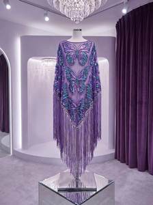 Glamorous Beaded Fringe Shrug Gold Sequin Mesh Cape with Long Tassels for <b>Burlesque</b> <b>Costume</b> & Night Club - Product Image 2