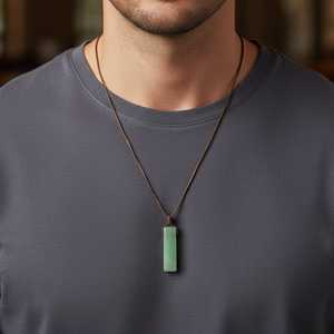 Natural Crystal Aventurine Mirage Unshaped Pendant Necklace with Adjustable <b>Rope</b> <b>Chain</b> for Men - Product Image 1