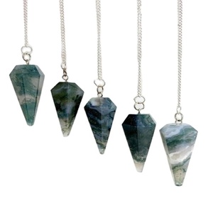 Péndulo de Cristal de Ágata Musgosa Natural para Sanación, Radiestesia, Reiki, Meditación, Chakra, Adivinación, Gema en Forma de Cono - Product Image 1