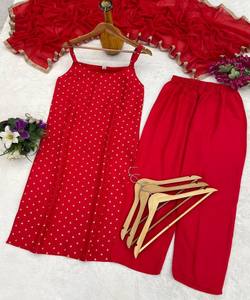 Conjunto de dos piezas moderno de rayón con detalles en foil y dupatta, para uso festivo, precio al por mayor, prenda étnica de lujo con tejido rojo - Product Image 3