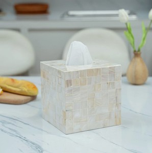 Caja de pañuelos de lujo hecha a mano con nácar, cubierta cuadrada decorativa de concha de capiz para el hogar, baño y sala de estar - Product Image 6