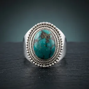 Bague en argent sterling 925 avec turquoise, style népalais, faite à la main, bijoux ethniques bohèmes pour femmes et hommes, à porter au quotidien - Product Image 4
