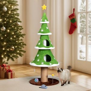 59in Large Tall Christmas Tree Cat Tower with 2 Condos & <b>Scratching</b> <b>Post</b> Soft Fleece Toy Sturdy Cat Tree - Product Image 6