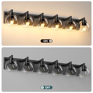 Lampada da Bagno Stile Rustico a 6 Luci, Applique da Parete con Specchio in Vetro per Vanità - Product Image 6