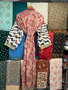 Robe kimono pour femme en soie 100% patchwork, col en V, cordon de serrage, manches trois-quarts, longueur intégrale, respirante, douce, style décontracté - Product Image 6