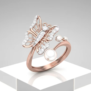 Elegante Anillo Abierto de Mariposa con Diamantes en Oro Rosa para Aniversario y Fiesta de Bodas - Product Image 1