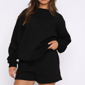 Ensemble sweat-shirt et short oversize à col rond pour femme, couleur camel, manches longues, style décontracté, streetwear, vêtements de sport, OEM ODM, vente en gros - Product Image 3