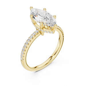 Bague de fiançailles Vinson Project en moissanite de laboratoire taille marquise éblouissante, sertie pavé, halo caché, style Art Déco, plaqué or 18 carats, certifiée GRA - Product Image 4