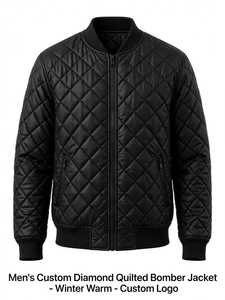 Blouson bomber matelassé noir pour homme, chaud pour l'hiver, fermeture éclair, col montant, logo personnalisé - Product Image 1