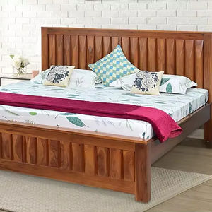 Lit avec pied de lit intégré, taille King Size, cadre de lit en bois luxueux, fabrication artisanale, dessus en bois massif, haut de gamme, sculpté à la main, pour chambre à coucher - Product Image 1