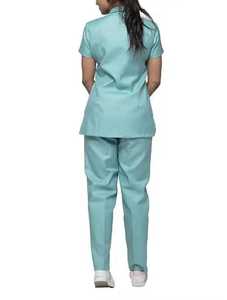 OEM Unisex Cotton Satin Stretch Short Sleeve V-Neck <b>Scrub</b> Top Jogger Cargo Pants <b>Set</b> Hospital Beauty Salon Uniform - Product Image 2