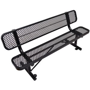 Banc d'extérieur en acier noir de 6 pieds avec dossier pour usage en terrasse - Product Image 1