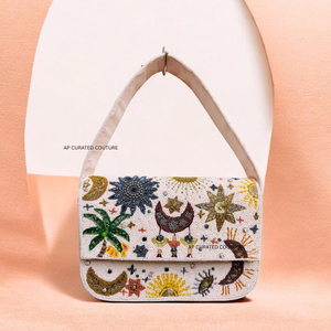 Sac à bandoulière pliable fait main personnalisé, style bohème, orné de perles, broderie coquillage et étoile de mer, pour femme, été, plage - Product Image 3
