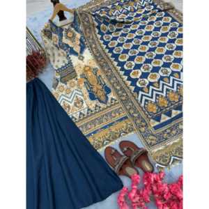 Ensemble haut en soie, pantalon palazzo et dupatta pour femmes, vêtements de soirée de créateur - Product Image 3