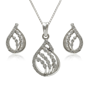 Ensemble de bijoux de luxe en argent 925 avec zircon en forme de goutte d'eau, collier et boucles d'oreilles plaqués rhodium, bijoux classiques pour femmes pour mariage et soirée - Product Image 1