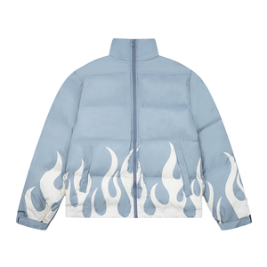 Flame-Design Casual Zipper Puffer Jackets Stand Collar Men Polyester <b>Padded</b> Printed Bubble Jacket <b>Cheap</b> Price Winter Jacket - Product Image 1