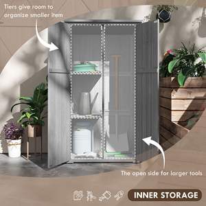 Gabinete de almacenamiento para exteriores de madera gris con techo de asfalto impermeable y puertas bloqueables para cobertizo de jardín - Product Image 4