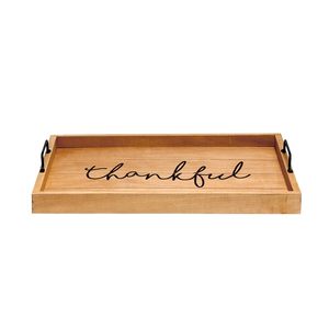 Plateau de service en bois au design élégant, style Thankful, avec poignée noire, de forme rectangulaire, disponible au meilleur prix - Product Image 1
