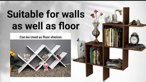 Modern Bamboo Rectangle <b>Wall</b> Mounted <b>Floating</b> Display <b>Shelf</b> Decorative Book <b>Shelf</b> for Living Room Bedroom Office Entryway - Product Image 2