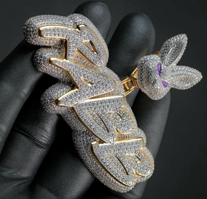 Pendentif Lapin Iced Out en Moissanite, Bijou Hip Hop, Pendentif Lapin Argenté avec Accent Pierre Violette - Product Image 4