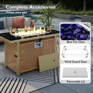 Tavolo con Braciere a Gas Propano K K 43 Pollici, 60000 BTU, Rettangolare, in Vimini Intrecciato con Protezione Vento in Vetro per Bracieri da Patio - Product Image 4