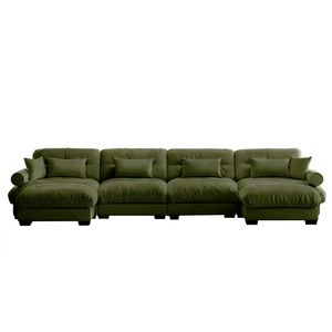 Divano Sezionale Moderno a U in Velluto, 4 Posti, con Pouf Mobili, Convertibile, Profondo e Confortevole, Imbottito per Soggiorno - Product Image 6