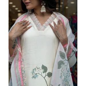 ATRACTIVE TB SILK DIGITAL PRINT WORK TOP BOTTOM CON DUPATTA WHITE - Product Image 3