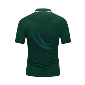 Men's Green Short Sleeve <b>Polo</b> <b>Shirt</b> Knitted Striped Casual Style with White Trim - Product Image 2