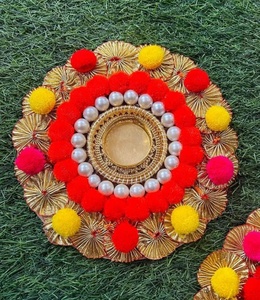 Handcrafted festive pom pom diya thali vibrant celebration essential designed to elevate your pooja rituals and festive decor - Product Image 1