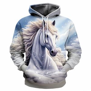 Sudadera con Capucha con Estampado de Caballo, Unisex, Informal, de Invierno, Tejida, con Bolsillo, Corte Holgado, Diseño de Impresión Digital 3D, Estilo Harajuku - Product Image 1