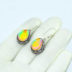 Triplet Fire Opal 925 Silver <b>Earrings</b> Handmade Boho Jewelry Statement Gift For Women <b>Men</b> - Product Image 6