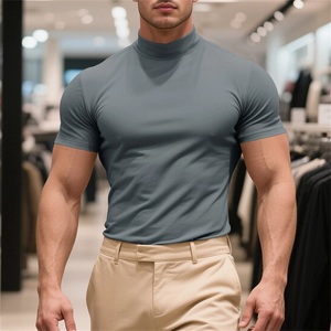 NEW Men's Elastic Casual Regular Fit Embroidered Blank Solid Color Short Sleeve T-Shirt Eco-Friendly <b>Polyester</b> Cotton <b>Tshirt</b> - Product Image 2