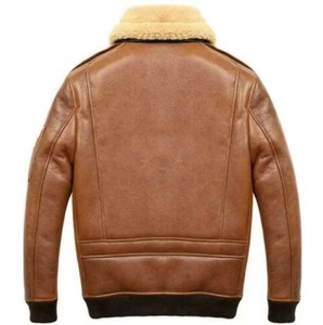 Blouson de motard en cuir véritable pour homme avec doublure en sherpa, fermeture éclair, chaleur hivernale, style moto épais - Product Image 3