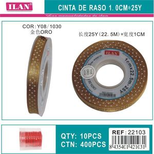 Nastro Ilan largo 1,0 cm con pois dorati per decorazioni e lavori artigianali - Product Image 3