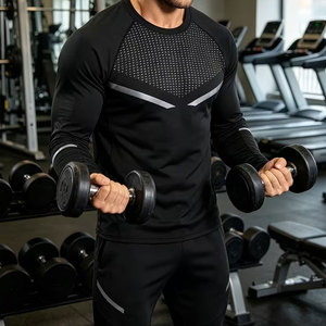 Vente en gros de hauts de sport pour hommes, respirants et absorbants la transpiration, chemises à manches longues élastiques, essentielles pour les sports de plein air - Product Image 2
