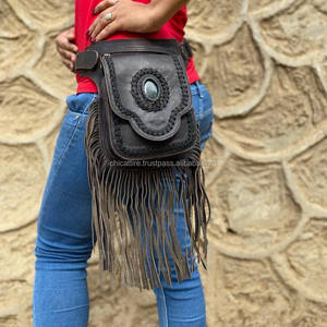 Riñonera de cuero genuino para mujer 100%, riñonera Bohemia con flecos de piedra, estilo Vintage, riñonera de vaquero de alta calidad, cinturones de cuero de vaca - Product Image 4