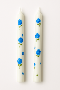 Bulk Hand-Painted Blue Floral Taper <b>Candles</b> (<b>Set</b> of 2)-Elegant Decor for Valentine's Day Birthdays Christmas Halloween & Easter - Product Image 2