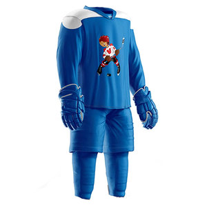 Ensemble de maillots de hockey sur glace personnalisés sublimés pour garçons, 100 % polyester, manches courtes, col en V, taille élastique, bleu et blanc, tenue d'équipe incluse - Product Image 2