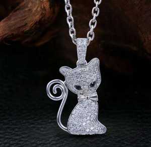 Collier pendentif chat serti de diamants Moissanite, bijoux Hip Hop, charme en argent scintillant - Product Image 2