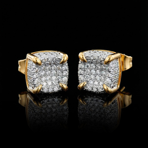 Luxury 18K Gold Filled <b>Diamond</b> Stud <b>Earrings</b> Geometric Micro Pave Round Brilliant Cut Unisex Everyday Wear - Product Image 1