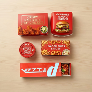 Cajas de envío con compartimento lateral para pizza y guarniciones, caja para pizza con divisor, impresión CMYK. - Product Image 6