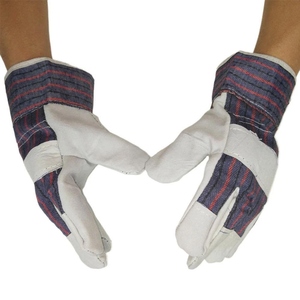 Gants de travail industriels robustes en cuir de vachette pleine fleur avec dos en tissu de coton rayé, manchette de sécurité et doublure intérieure en polaire - Product Image 2