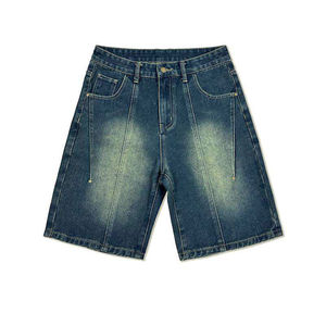 กางเกงยีนส์ขาสั้นผู้ชายดีไซน์โดดเด่น กางเกงยีนส์ขาสั้นสีพื้นสำหรับฤดูร้อน ระบายอากาศได้ดี เป็นมิตรกับสิ่งแวดล้อม สไตล์ไฮสตรีท สำหรับผู้ชาย - Product Image 1