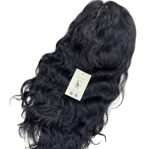 Venta al por mayor de cabello humano vietnamita 100% natural, cabello ondulado, cierre de encaje sin pegamento, cabello vietnamita virgen, peluca suiza negra natural - Product Image 1